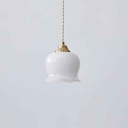 Pendant Lamp Vintage with Flower-Shaped Glass Shade and Brass Fitting