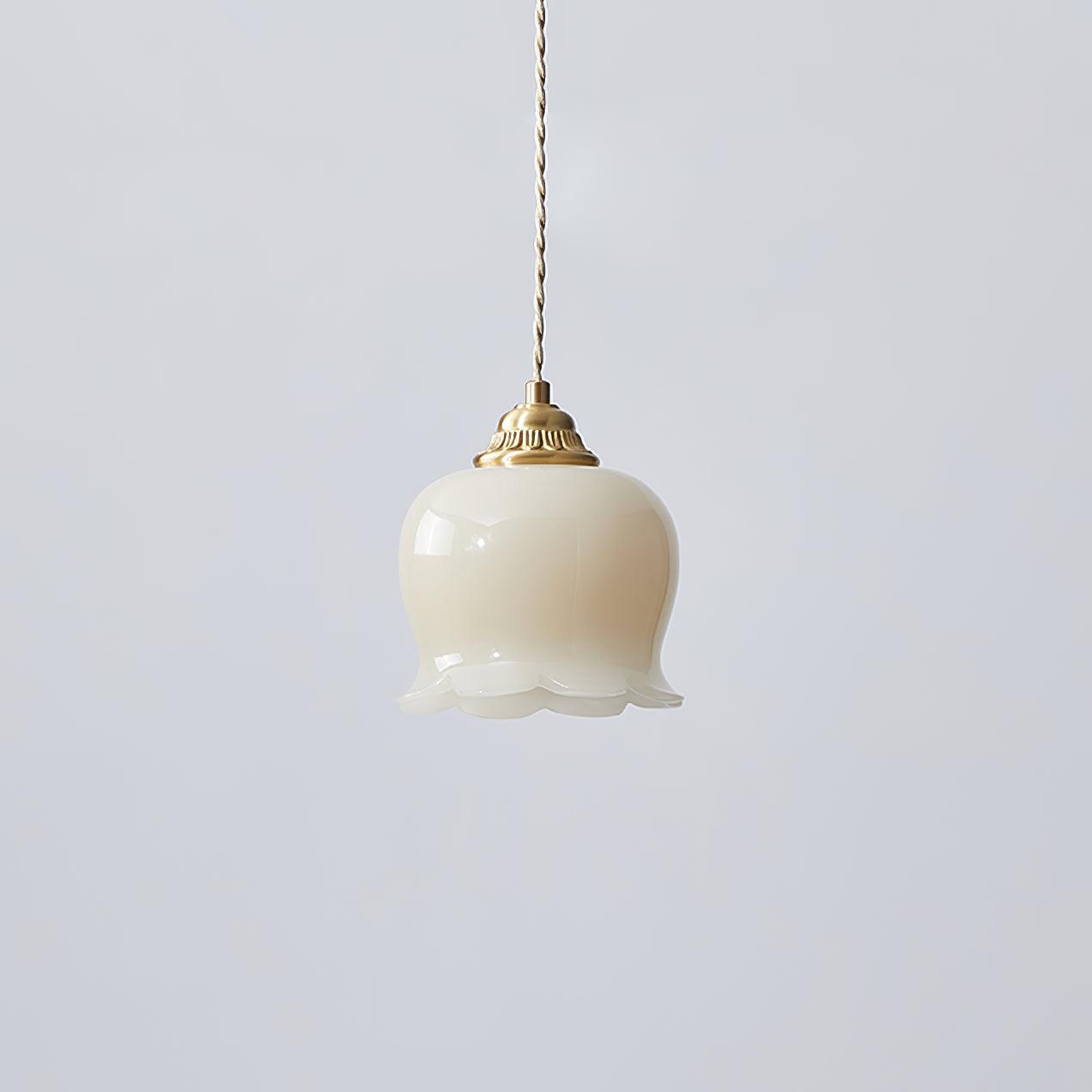 Pendant Lamp Vintage with Flower-Shaped Glass Shade and Brass Fitting