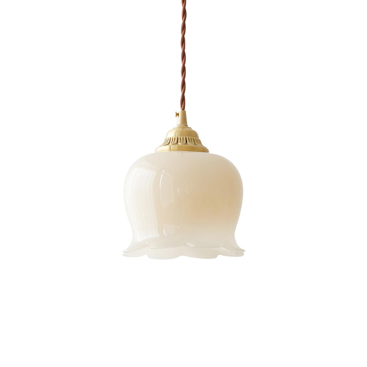 Pendant Lamp Vintage with Flower-Shaped Glass Shade and Brass Fitting