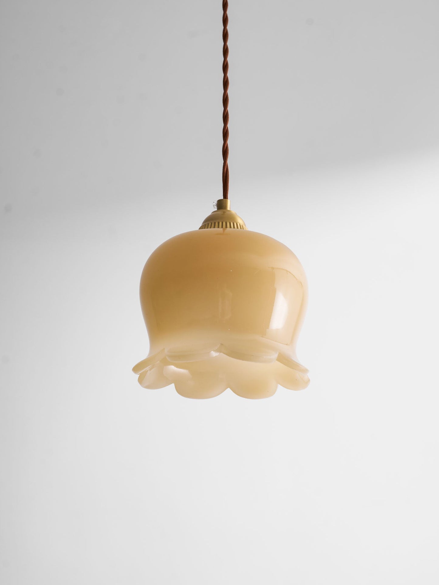 Pendant Lamp Vintage with Flower-Shaped Glass Shade and Brass Fitting