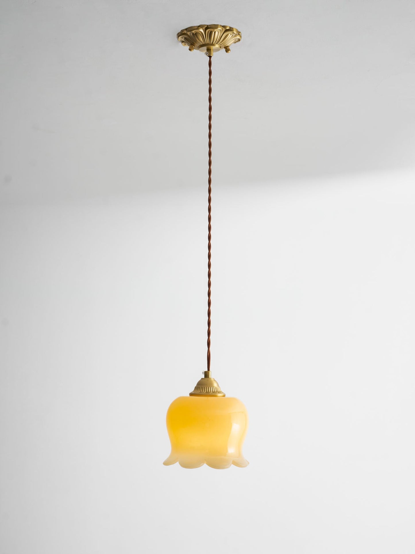 Pendant Lamp Vintage with Flower-Shaped Glass Shade and Brass Fitting