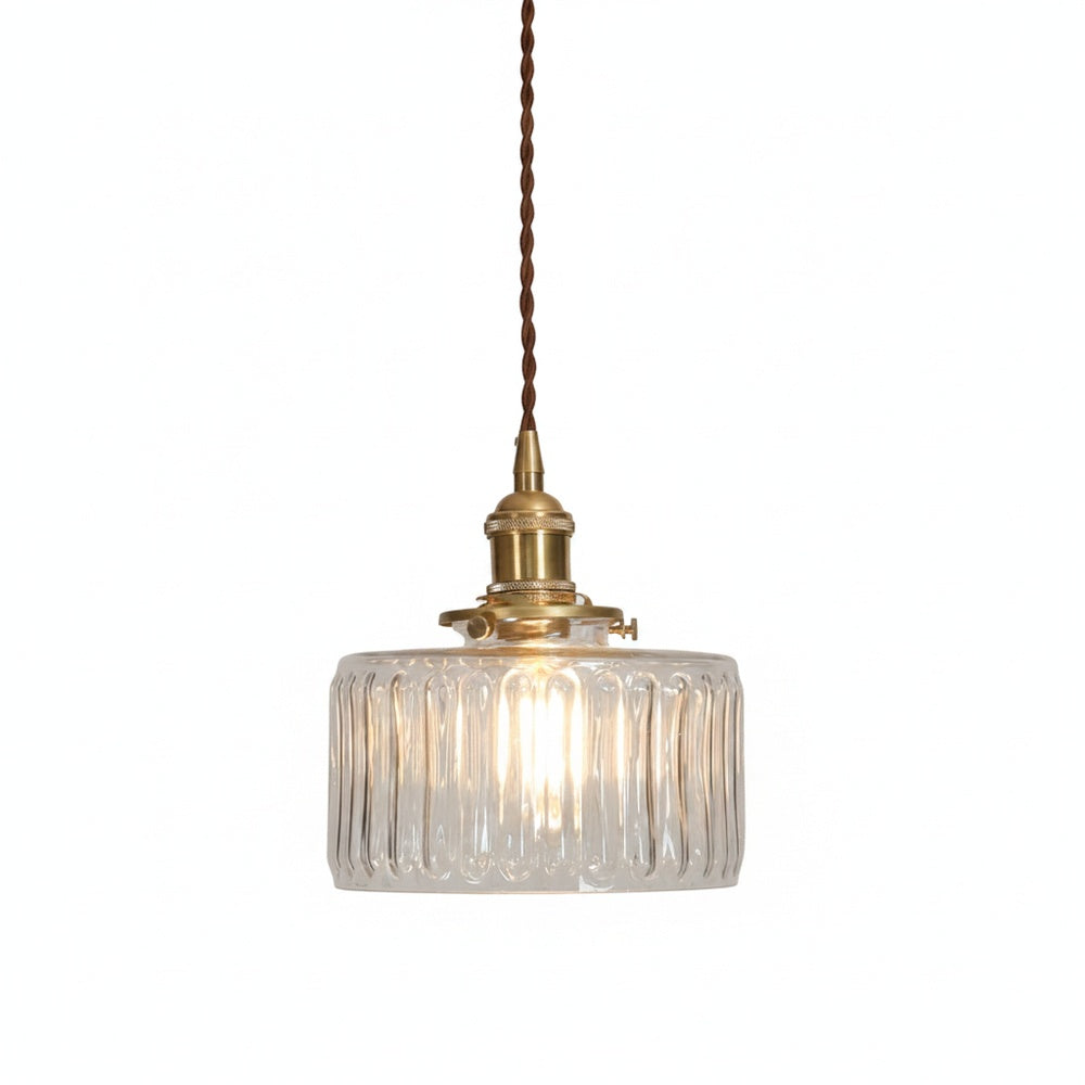 Pendant Lamp Vintage with Ribbed Glass Shade and Adjustable Height