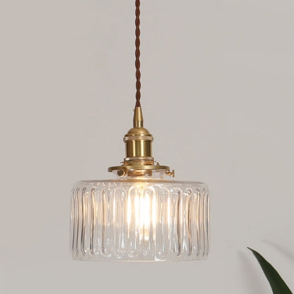 Pendant Lamp Vintage with Ribbed Glass Shade and Adjustable Height