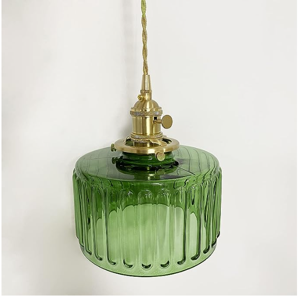 Pendant Lamp Vintage with Ribbed Glass Shade and Adjustable Height