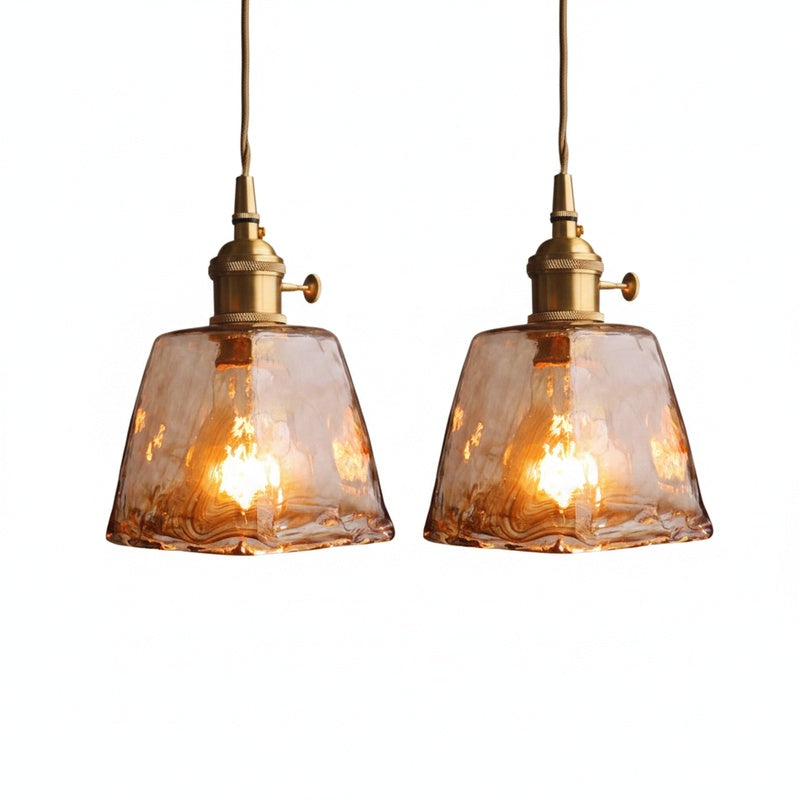 Pendant Lamp Vintage with Textured Glass Shade and Brass Fitting