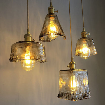 Pendant Lamp Vintage with Textured Glass Shade and Brass Fitting