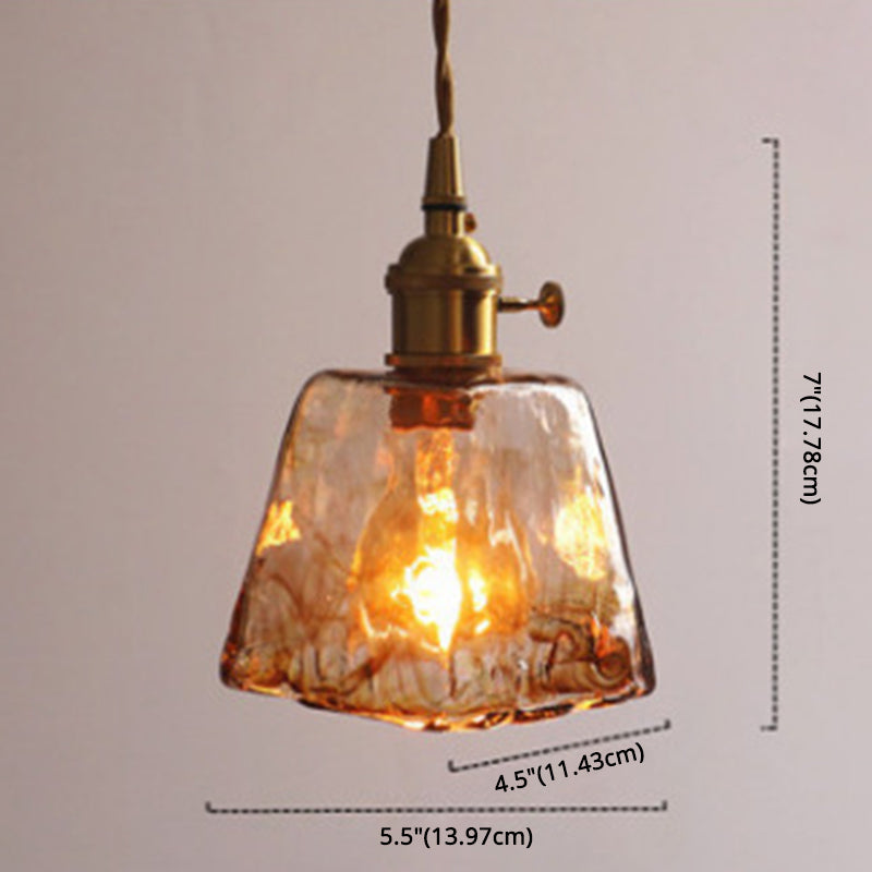 Pendant Lamp Vintage with Textured Glass Shade and Brass Fitting