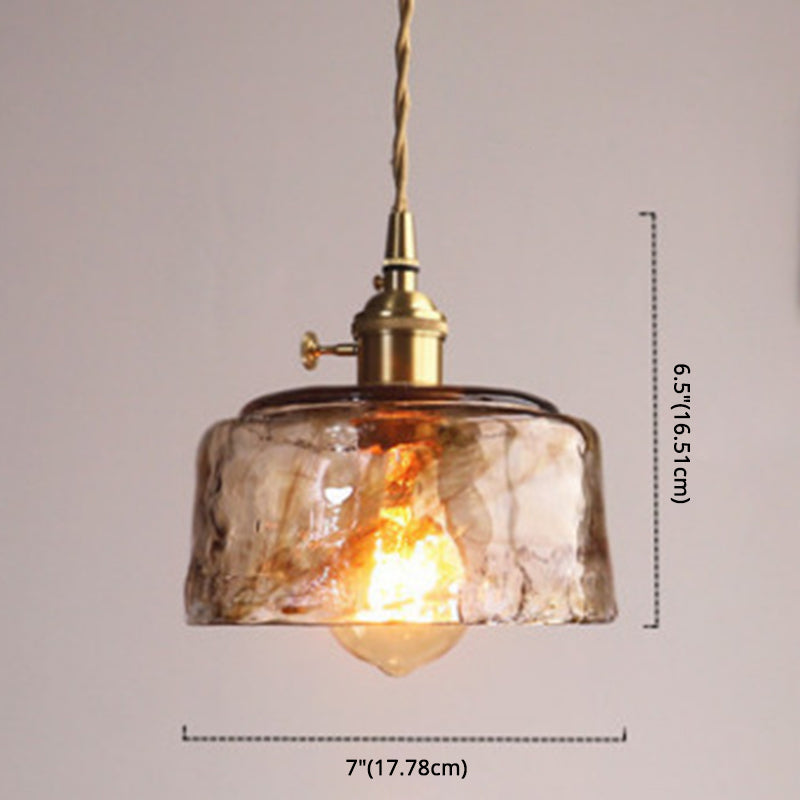 Pendant Lamp Vintage with Textured Glass Shade and Brass Fitting