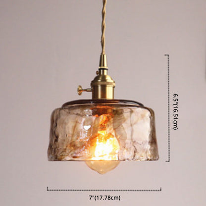 Pendant Lamp Vintage with Textured Glass Shade and Brass Fitting