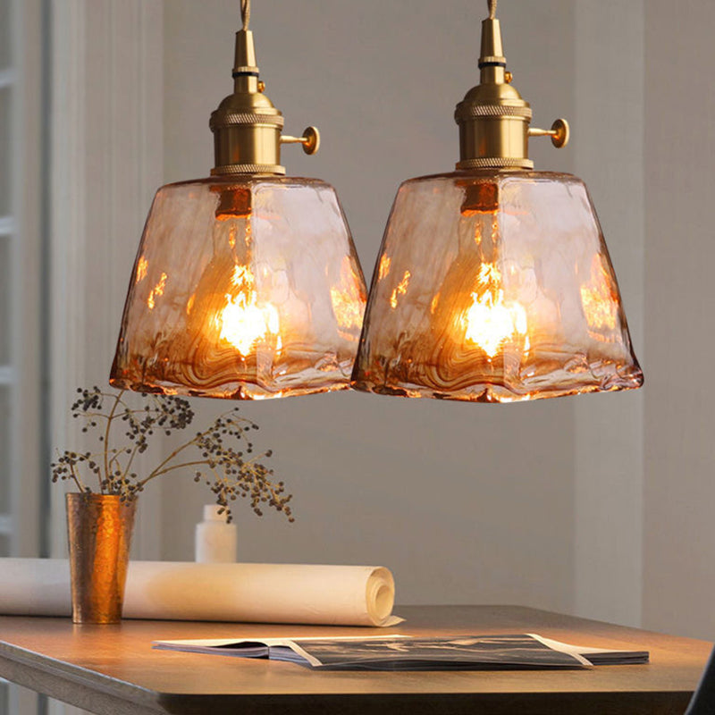Pendant Lamp Vintage with Textured Glass Shade and Brass Fitting