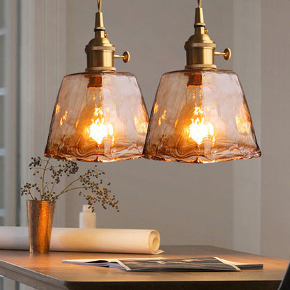 Pendant Lamp Vintage with Textured Glass Shade and Brass Fitting
