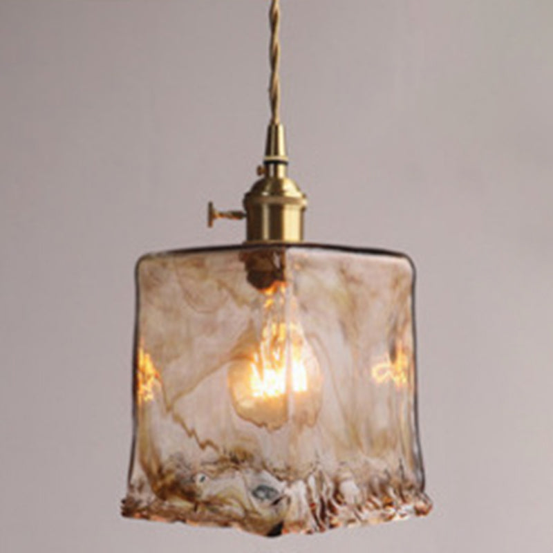 Pendant Lamp Vintage with Textured Glass Shade and Brass Fitting