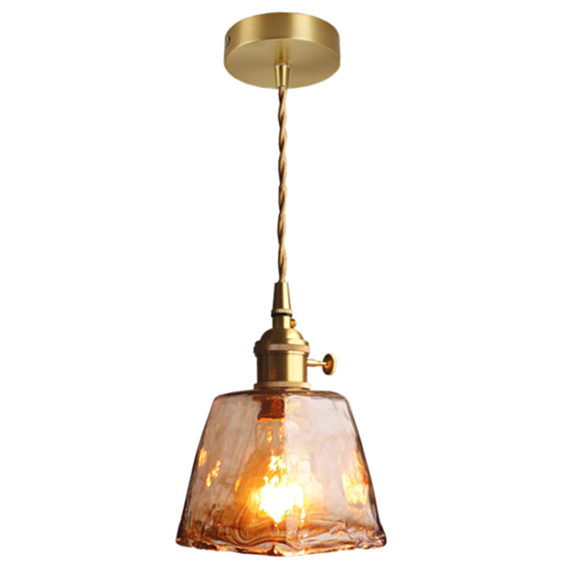 Pendant Lamp Vintage with Textured Glass Shade and Brass Fitting