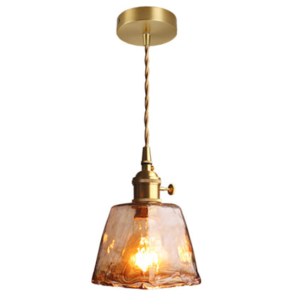 Pendant Lamp Vintage with Textured Glass Shade and Brass Fitting