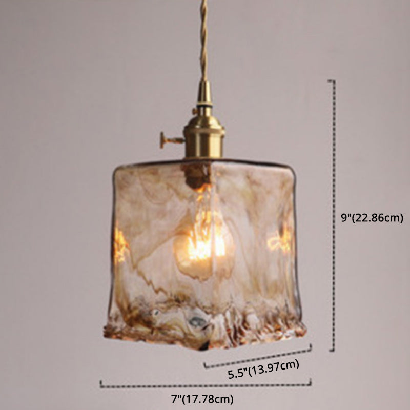 Pendant Lamp Vintage with Textured Glass Shade and Brass Fitting