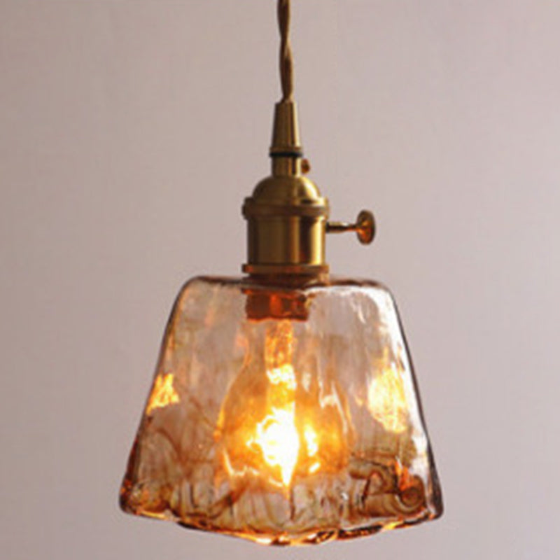 Pendant Lamp Vintage with Textured Glass Shade and Brass Fitting