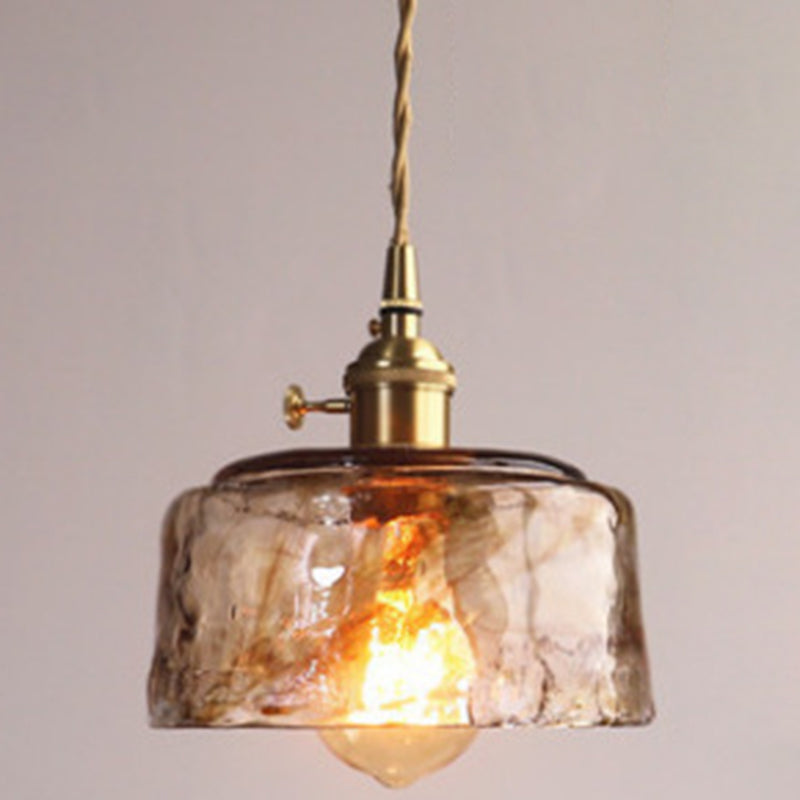 Pendant Lamp Vintage with Textured Glass Shade and Brass Fitting