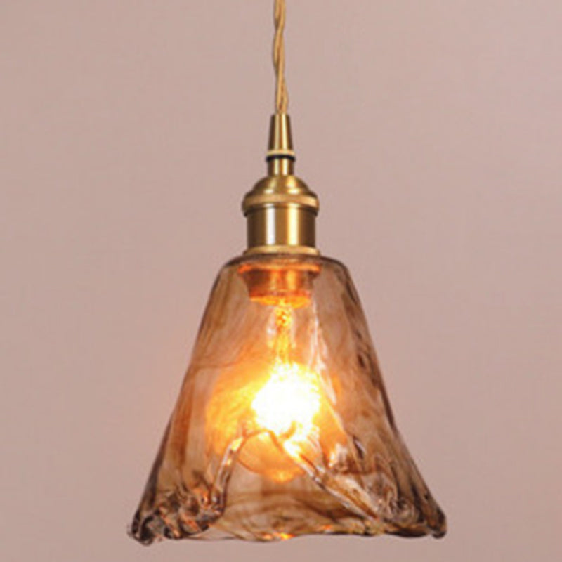 Pendant Lamp Vintage with Textured Glass Shade and Brass Fitting