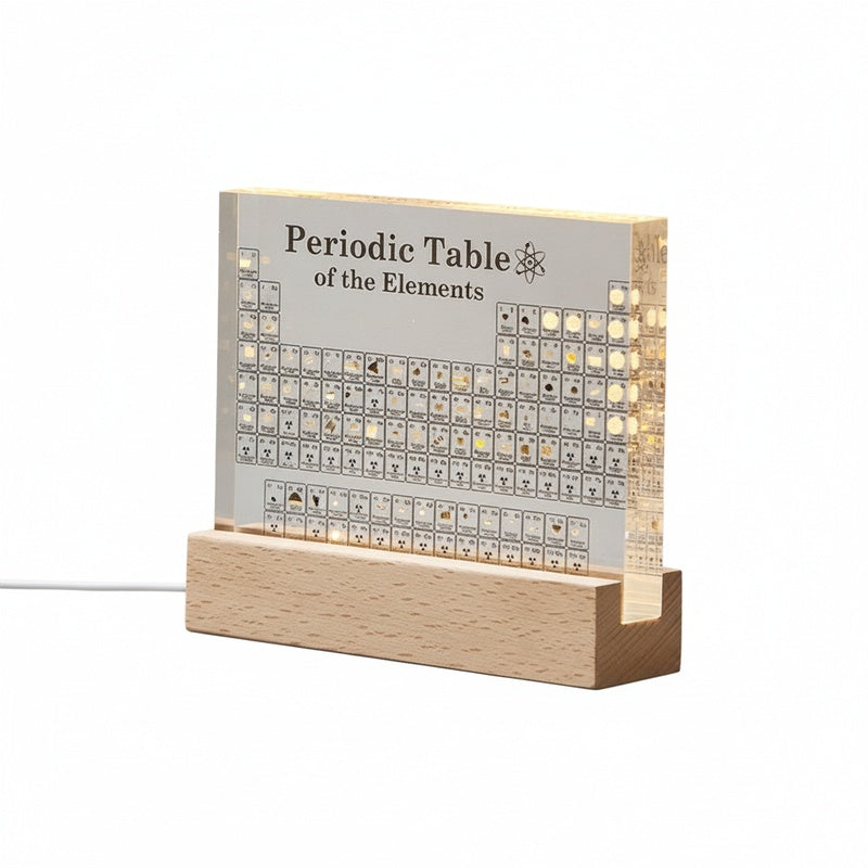 Periodic Table of Elements Acrylic Display with LED Light Base and Real Elements