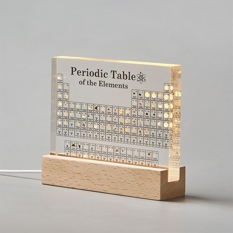 Periodic Table of Elements Acrylic Display with LED Light Base and Real Elements