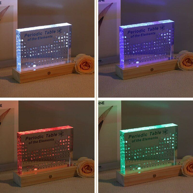 Periodic Table of Elements Acrylic Display with LED Light Base and Real Elements