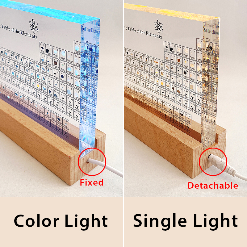 Periodic Table of Elements Acrylic Display with LED Light Base and Real Elements