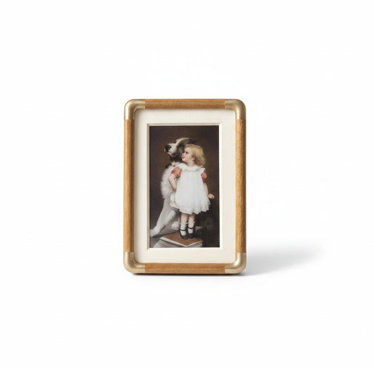 Photo Frame with Wood and Gold Corner Detail for Tabletop Display