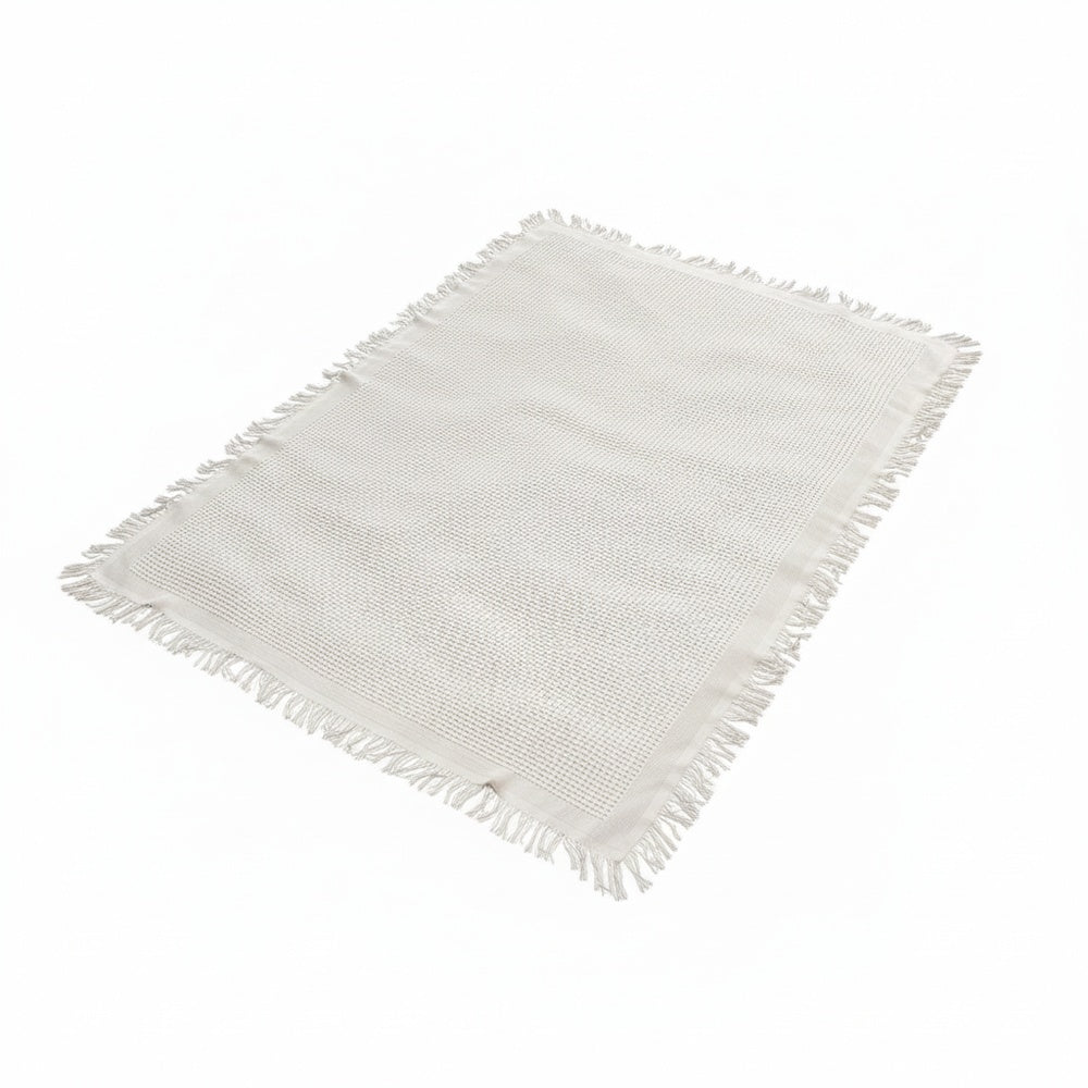 Picnic Blanket with Waffle Weave and Fringe Trim