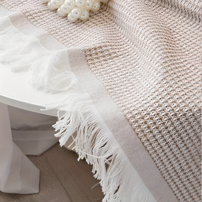 Picnic Blanket with Waffle Weave and Fringe Trim