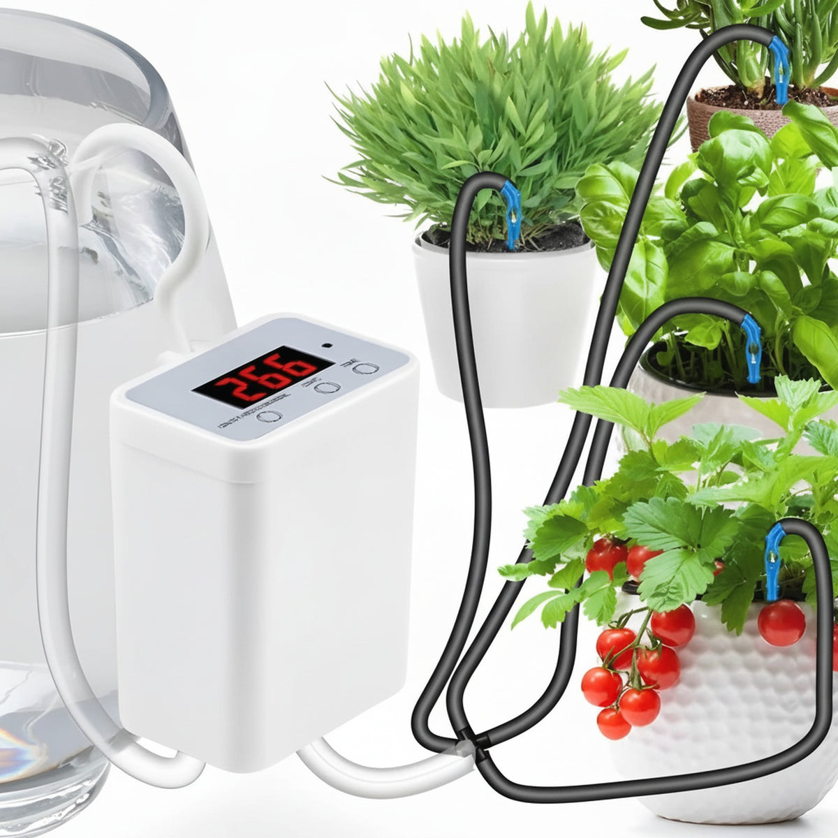 Plant Watering System with Digital Display and Drip Heads