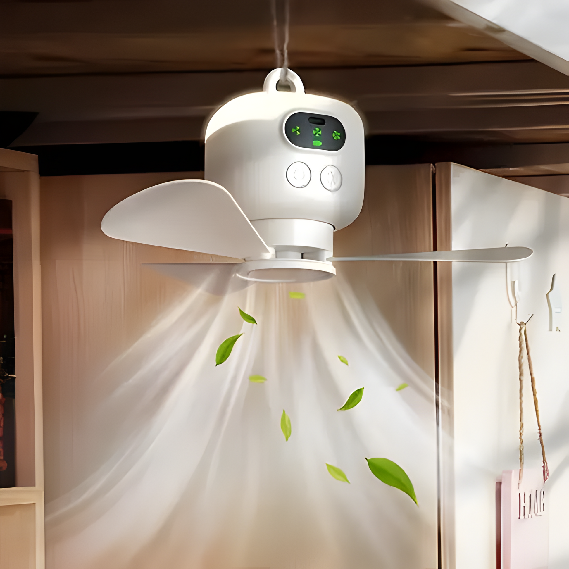 Portable Ceiling Fan with LED Light and Remote Control, USB Rechargeable