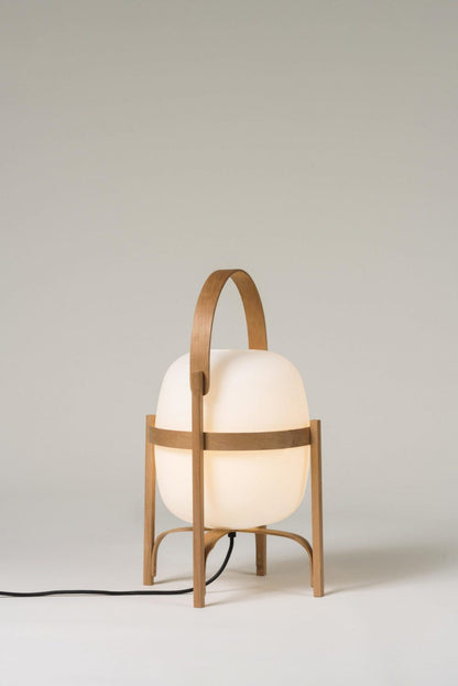 Portable Lantern Table Lamp Scandinavian with Wood Frame and Globe Shade