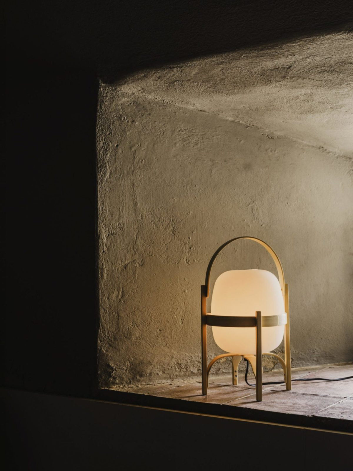 Portable Lantern Table Lamp Scandinavian with Wood Frame and Globe Shade