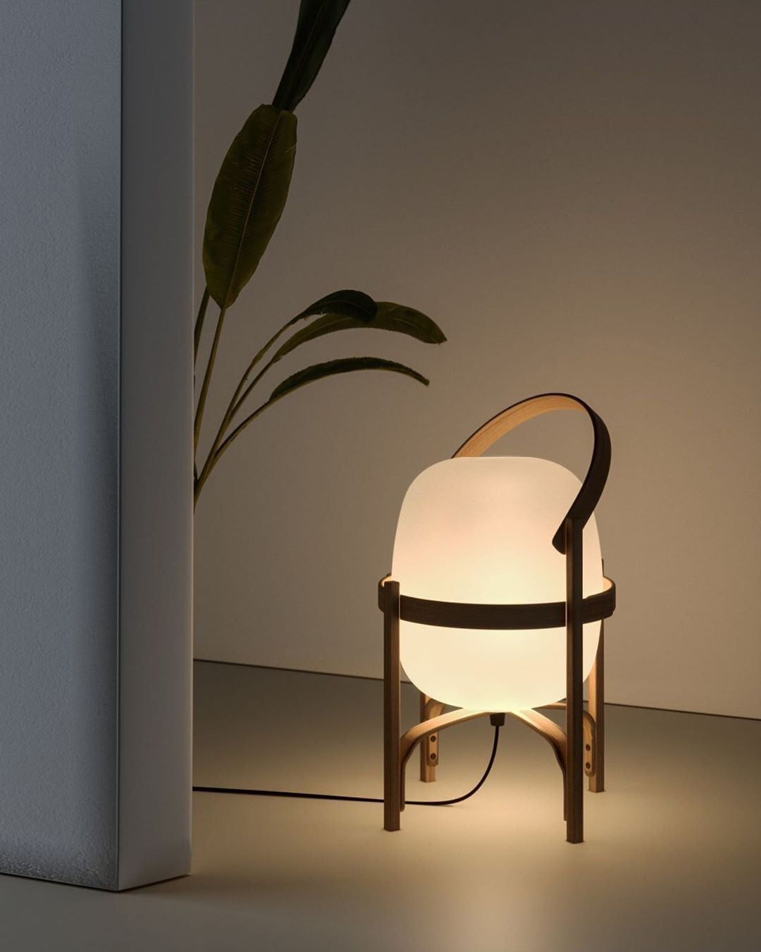 Portable Lantern Table Lamp Scandinavian with Wood Frame and Globe Shade