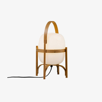 Portable Lantern Table Lamp Scandinavian with Wood Frame and Globe Shade