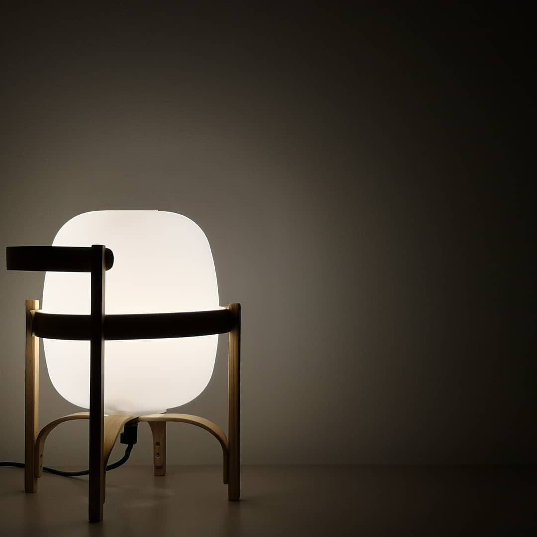Portable Lantern Table Lamp Scandinavian with Wood Frame and Globe Shade