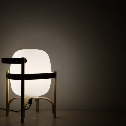 Portable Lantern Table Lamp Scandinavian with Wood Frame and Globe Shade
