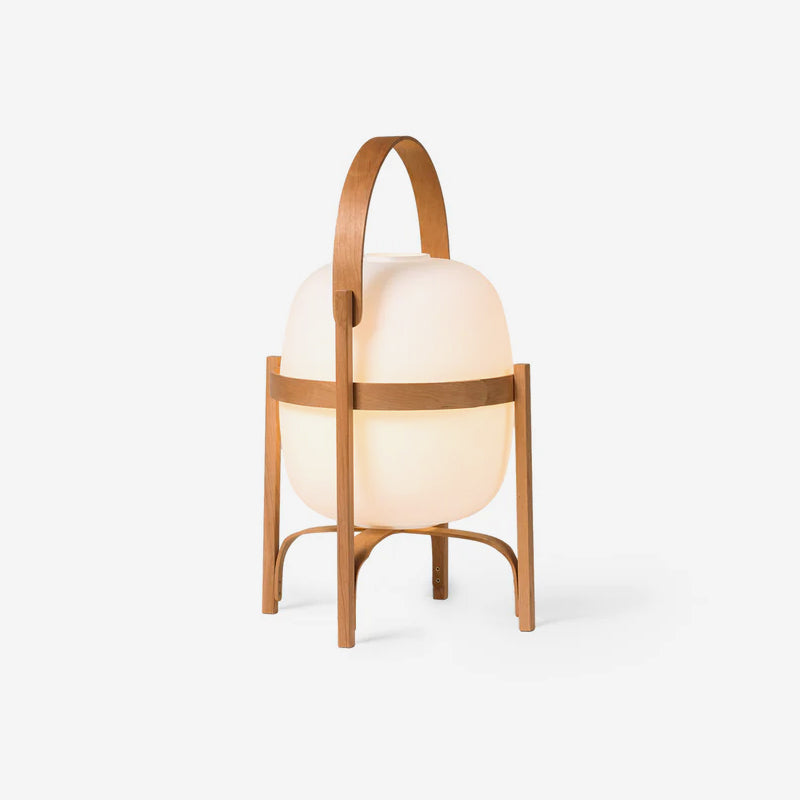 Portable Lantern Table Lamp Scandinavian with Wood Frame and Globe Shade