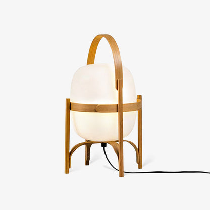 Portable Lantern Table Lamp Scandinavian with Wood Frame and Globe Shade
