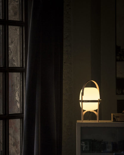 Portable Lantern Table Lamp Scandinavian with Wood Frame and Globe Shade