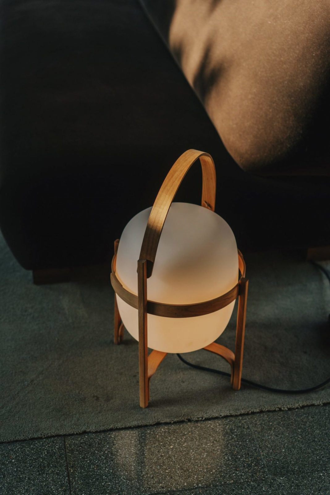 Portable Lantern Table Lamp Scandinavian with Wood Frame and Globe Shade