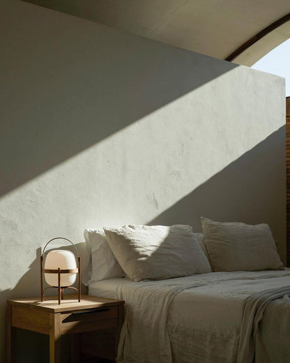 Portable Lantern Table Lamp Scandinavian with Wood Frame and Globe Shade