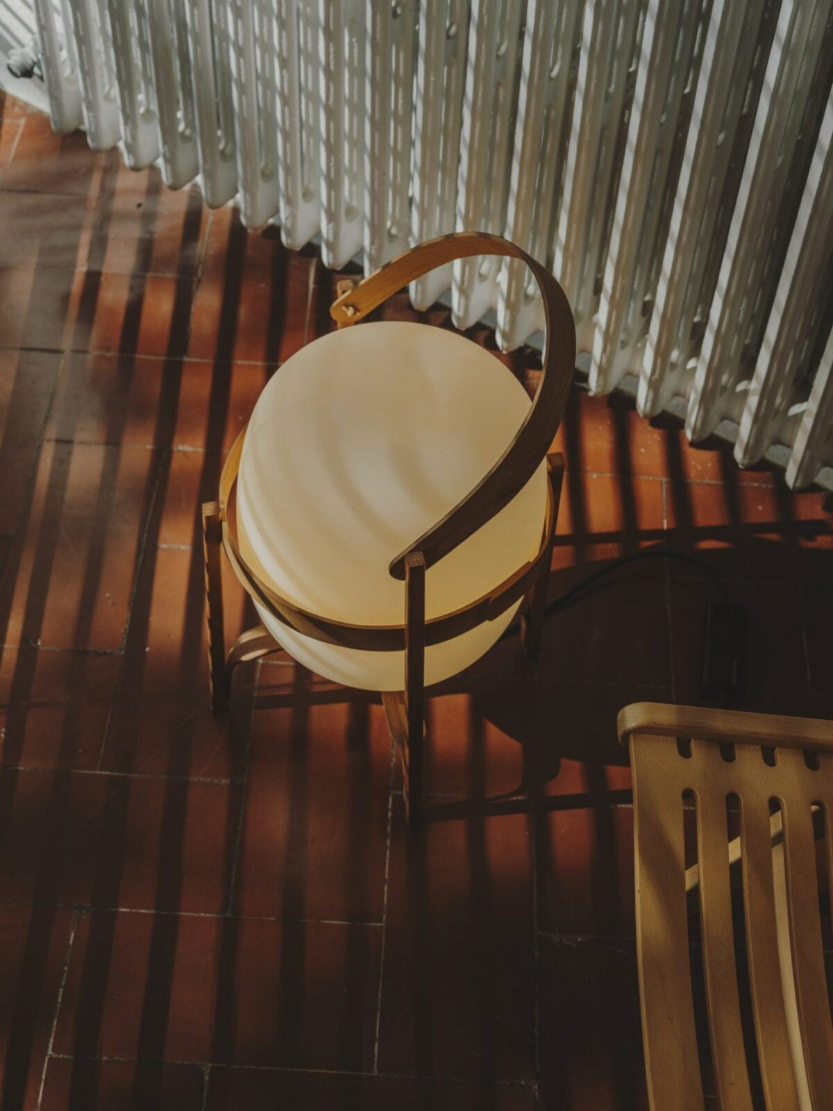 Portable Lantern Table Lamp Scandinavian with Wood Frame and Globe Shade