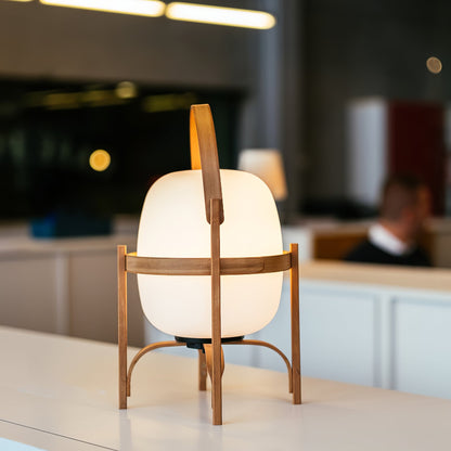 Portable Lantern Table Lamp Scandinavian with Wood Frame and Globe Shade