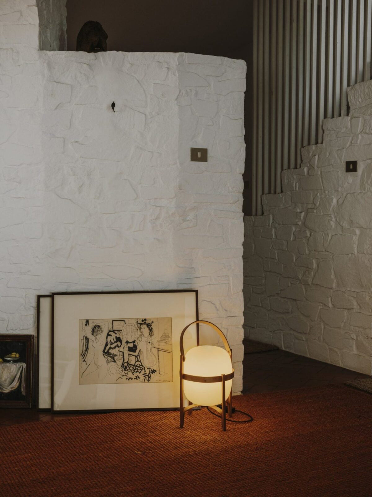 Portable Lantern Table Lamp Scandinavian with Wood Frame and Globe Shade