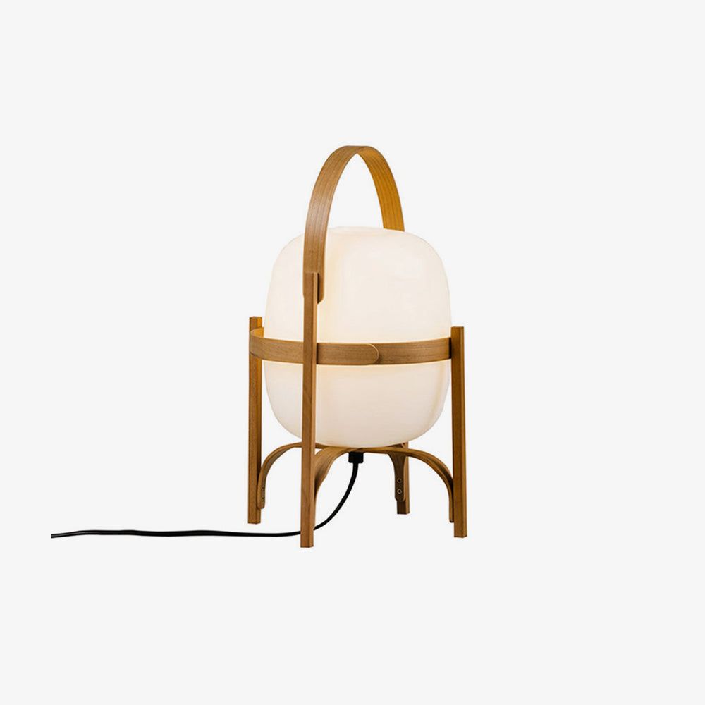 Portable Lantern Table Lamp Scandinavian with Wood Frame and Globe Shade