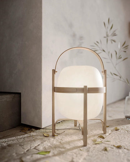 Portable Lantern Table Lamp Scandinavian with Wood Frame and Globe Shade