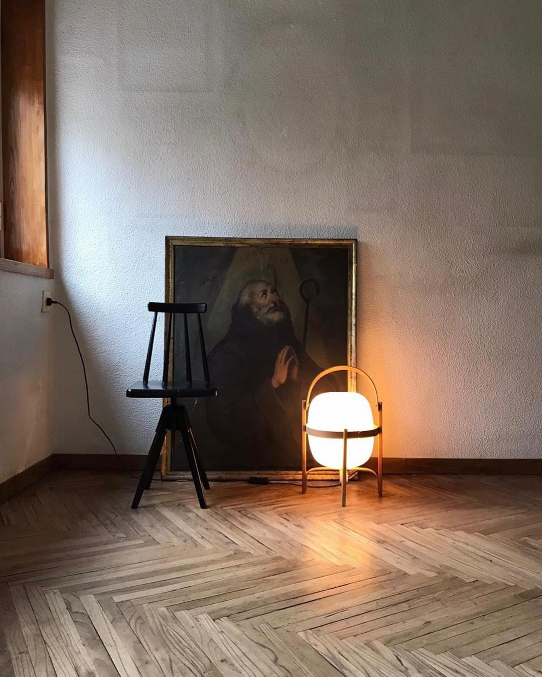 Portable Lantern Table Lamp Scandinavian with Wood Frame and Globe Shade