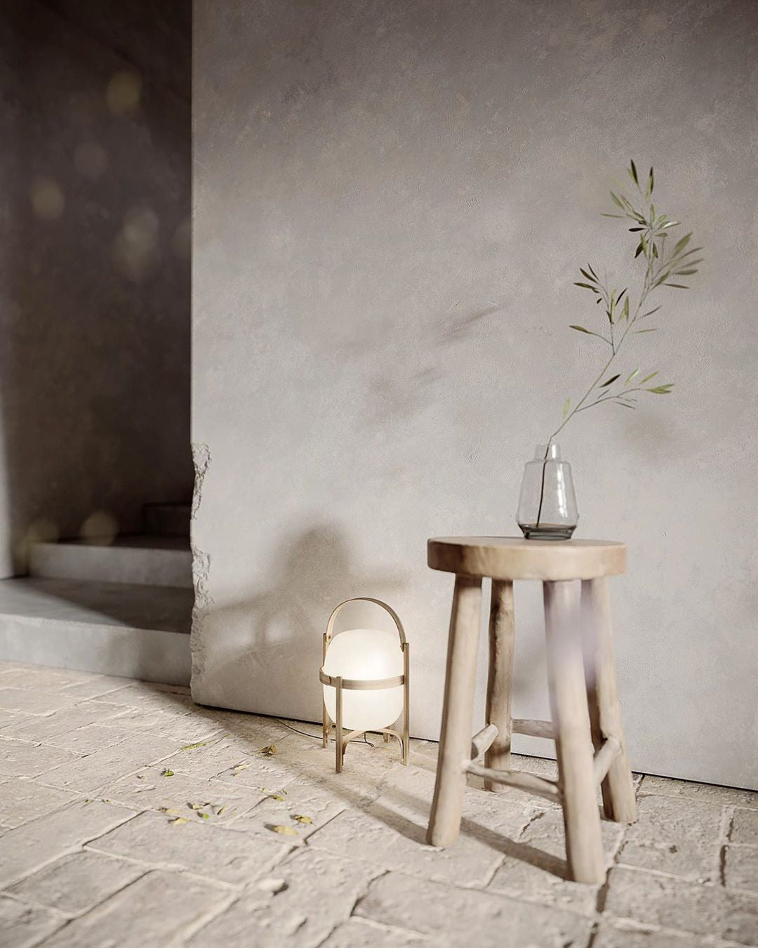 Portable Lantern Table Lamp Scandinavian with Wood Frame and Globe Shade
