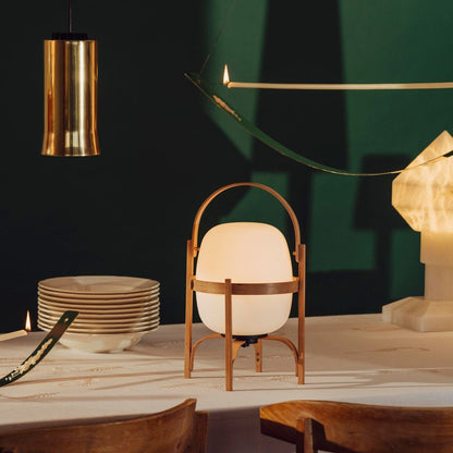 Portable Lantern Table Lamp Scandinavian with Wood Frame and Globe Shade